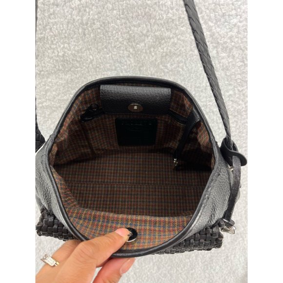 Brighton Womens Shoulder Bag Black Leather Magnetic Basket Weave S - Picture 3 of 12